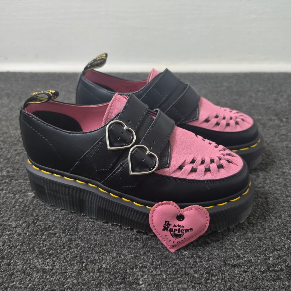 Dr Martens Buckle Creeper Lo Black Pink Womens 6 Lazy Oaf Heart Platform Gothic